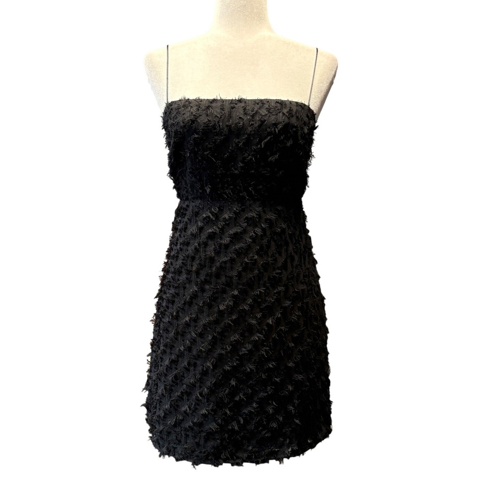 ASTR The Label Black Fringe Eyelash Textured Mini Cocktail Dress Womens Small
